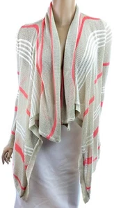 Say What Size L Asymmetric Open Front Cardigan Open Weave Taupe & Orange Long Sl - Picture 1 of 5