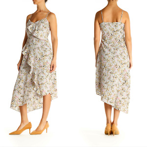 Banana Republic Gray Floral Ruffle Asymmetrical Women's Dress Size 10P