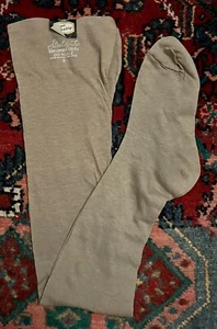 Vintage 1940s Fine Hosiery Cotton Thigh High Stockings Beige NEW w/tags - Picture 1 of 3