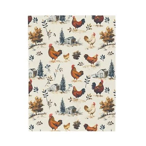 Farmhouse Rooster Velveteen Plush Blanket, Cozy Throw Blanket, Chicken Decor, - Picture 1 of 16