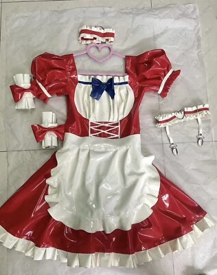 1227 Latex Rubber Gummi ruffles Maid Outfits Uniform Dress bow customized 0.4mm - Bild 1 von 4