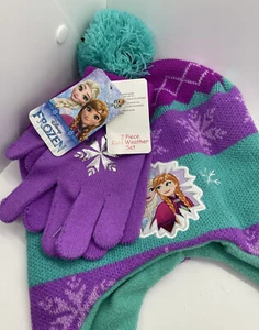 Disney Frozen Toddler Girls Blue Princess Elsa Trapper Hat & Glove Beanie Set - Picture 1 of 7