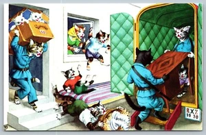 Mainzer Cats Moving Day Truck Anthropomorphic Dressed Animal Postcard L10 - Picture 1 of 2