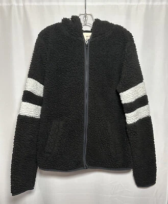 SO Jacket Juniors Size XS Softest Sherpa Faux Fur Hooded Full Zip Black/White - Image 1 of 4