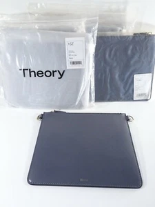 Theory WOmen's Transformer Pouch Leather Pouch Bag Clutch NWT 225 MID Grey - Picture 1 of 5