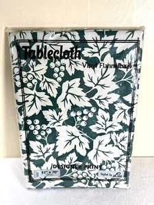 Vintage Vinyl Flannelback Oval Green Tablecloth Designer Print Leaves 52" x 70" - Picture 1 of 11