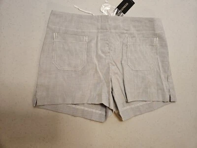 Pantalones Cortos Express Rayas Frente Plano Mujer 1/2 Negro Blanco Rayas Bolsillos Elásticos Foto 1 de 4