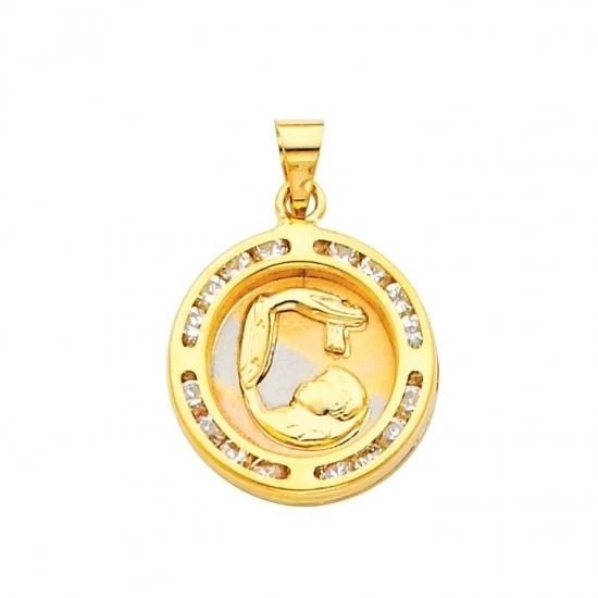 Colgante con dije religioso de circonita cúbica Bautizo "Bautismo" 3D de oro macizo de 14K, 17 mm Foto 1 de 1