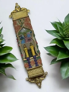 Hermoso Estuche Mezuzá Pintado a Mano Tono Dorado y Resina - Sin Pergamino - - Imagen 1 de 3