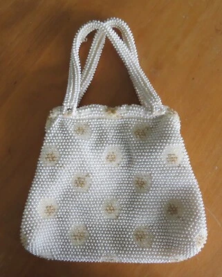 Vintage 1950’s Lumured Fully Beaded Ivory & clear  Hinged Purse - Image 1 of 4