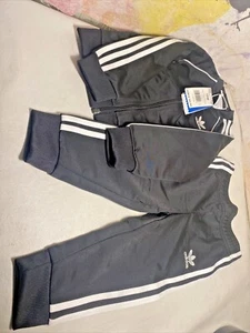 Adidas Pants + Jacket Track Suit Black White Stripe Youth Size 18M NWT Toddler - Picture 1 of 3