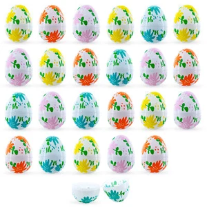 Set of 24 Flowers on White Plastic Easter Eggs, 2.25 Inches Each - Foto 1 di 4
