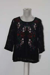 Charter Club Black Red Floral Embroidered Lace Scoop Neck Blouse L - Picture 1 of 2