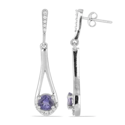 1,3 Carati Iolite Orecchini 925 Argento Acqua Sapphire Luchssaphir con Zirconia - Immagine 1 di 4
