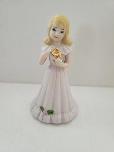 Decoración de pastel de porcelana morena vintage Enesco cumpleaños niñas 9 años - Imagen 1 de 5