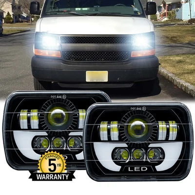 Fits Chevy Express Cargo Van 1500 2500 3500 Pair 7x6 5x7 LED Headlight Hi Lo DRL - Image 1 of 4