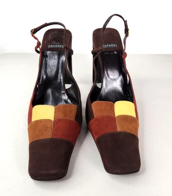 Sandalia Casadei Vintage Parches Gamuza Cuero Bombas Mujer 10 - Hecha en Italia - NUEVA Foto 1 de 4