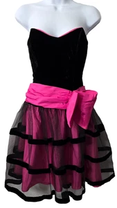 Vintage 80s Prom HoCo Dress S XS Homecoming Velvet Tulle Strapless Alfred Angelo - Picture 1 of 12