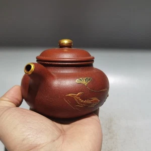 vintage yixing teapot Sand-fired pot kettle ceramic zisha clay paintinglotus - Picture 1 of 8