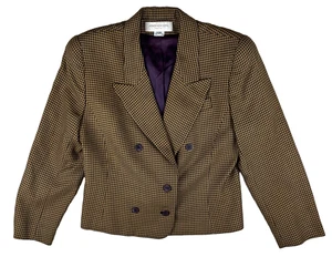 True Vintage Jones New York 16P Brown Houndstooth Purple Blazer Double Breasted - Picture 1 of 16