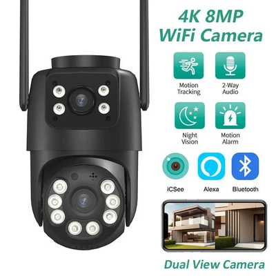 Telecamera di sorveglianza WiFi 4K 8MP 4x zoom digitale PTZ IP fotocamera ONVIF doppio obiettivo - Immagine 1 di 4