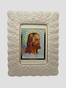 Vintage Jesus Hologramm gerahmt 1970er Retro Wandkunst Kopf Christi 9" x 11" - Bild 1 von 8