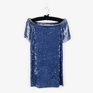 Forever 21 Velvet Mini Dress Size M Blue Off Shoulder - Picture 1 of 2