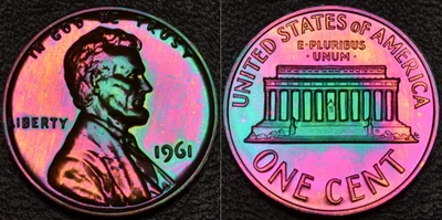 1961 PROOF Lincoln 1 One Cent Rainbow Toning (L49-46) - Image 1 of 3