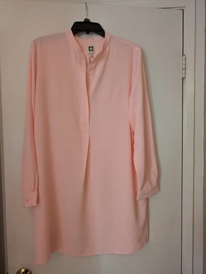 NWT Anne Klein Womens Pink V-Neck Button Up Long Sleeve Blouse Tunic Shirt L - Image 1 of 4