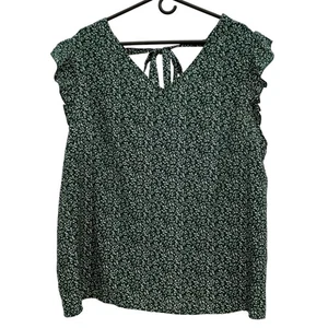Emery Rose 4XL Green White Leaf Print Blouse Ruffle Sleeve Tie Back - Picture 1 of 6