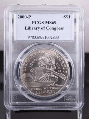 Certified 2000-P Silver $1 PCGS MS69 Library of Congress - Image 1 of 4