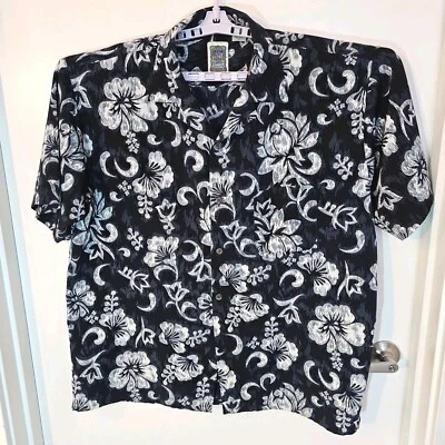 OCEAN CURRENT Hawaiian Shirt Mens Button Up XL Blue White Floral Short Sleeves - Image 1 of 4