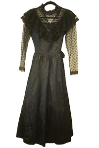 Vintage 1970's Gunne Sax Women's 7 Edwardian Victorian Style Dress Black Mesh - Picture 1 of 17