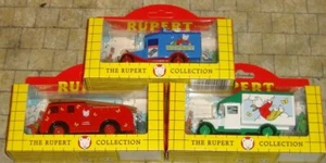 3 x RUPERT THE BEAR INC MODEL A FORD VAN, DENNIS FIRE ENGINE & MORRIS VAN -LLEDO - Picture 1 of 4