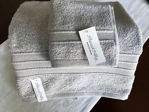 Peacock Alley Bath Towel + Wash Cloth 2-pc Set Pewter Gray Cotton NEW orig $57
