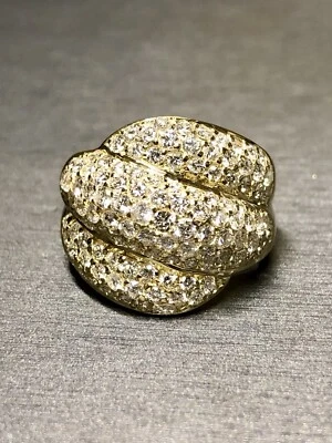 Estate 18K Yellow Gold Pave Diamond Wide Scalloped Bypass Ring 2.70cttw Sz 6.5 - Image 1 of 4