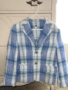 Janie and jack Linen Blazer Jacket Coat checkered pattern Dress Coat 6 Boys Kids - Picture 1 of 10