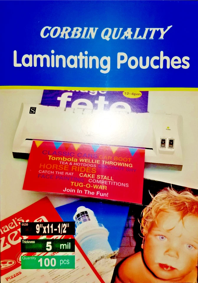 CORBIN QUALITY Laminating Pouches Laminator Sleeves Letter 5 Mil 100 9 x 11-1/2 Gloss XCLEAR