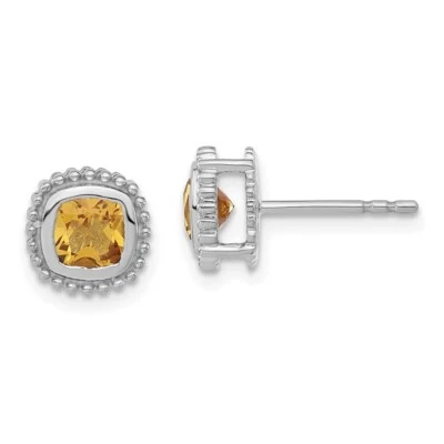 10k White Gold Cushion Citrine Stud Earrings Perfect Gift for Her - Image 1 of 4