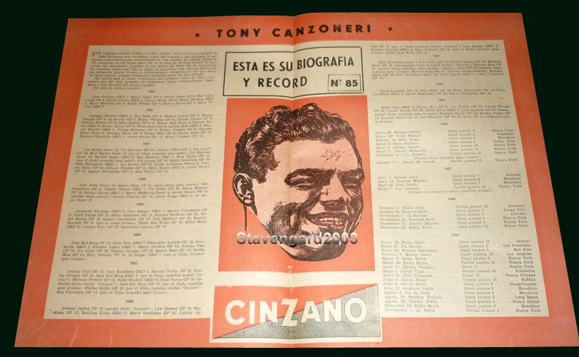 TONY CANZONERI - EE. UU. - Hoja Doble Original Boxeo # 85 Argentina Foto 1 de 1