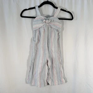 Hope and Henry Jumpsuit Girl Toddle 3 White Striped Sleeveless Pullover Linen Bl - Picture 1 of 9