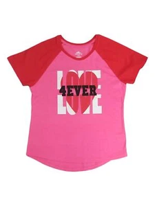 Girls Hot Pink Love 4 Ever Valentines Day Heart Tee Shirt T-Shirt Top XS (4-5) - Picture 1 of 1
