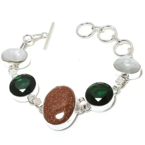 Red Sunstone Gemstone Handmade 925 Sterling Silver Jewelry Bracelet Size 7-8" - Picture 1 of 1