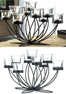 PRECIOSO CENTRO DE MESA DE EXHIBICIÓN DE CANDELABRO NEGRO FLOR DE HIERRO 9 TAZAS DE VIDRIO** NUEVO EN CAJA - Imagen 1 de 12