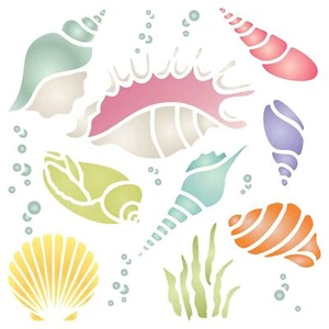 Shell Stencil - Reusable Sea Ocean Nautical Seashore Reef Template Wall Fabric - Picture 1 of 8