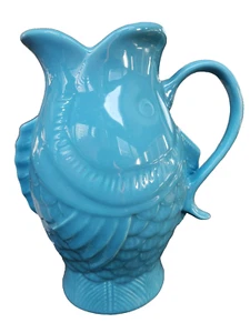 Open Mouth Fish Turquoise Blue Ceramic Koi Pitcher Vase 10 inch Arlington House - Picture 1 of 7