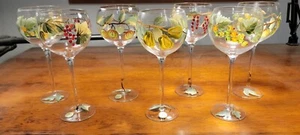 Set of 7 BLOCK Crystal Hand Painted Wine Glasses  Mouth Blown, Lead-Free, Signed - Picture 1 of 5