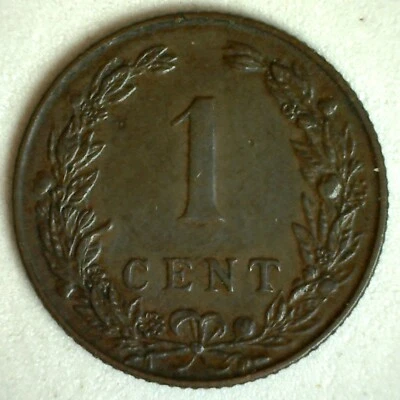 1904 Netherlands Bronze 1 Cent Coin You Grade Circulated Wilhelmina I Ruler - Image 1 of 2