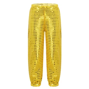 Kids Girls Boys Shiny Metallic Jogger Harem Pants Gymnastics Hip Hop Dancewear - Picture 1 of 41