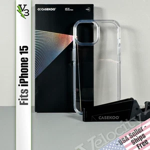 CASEKOO Case for iPhone 15 - Crystal Clear | Slim Fit | Portable Phone Stand - Picture 1 of 21